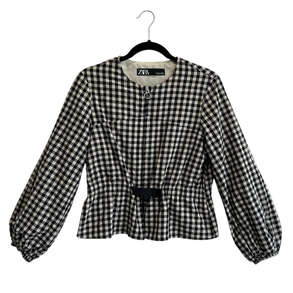 Zara Gingham Linen Blend‎ Jacket Size Small